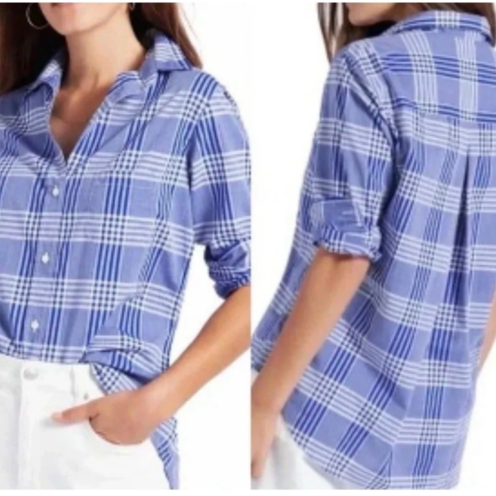 Grayson Frank and eileen The Hero Womens blue plaid Cotton Button Down Shirt 4/L